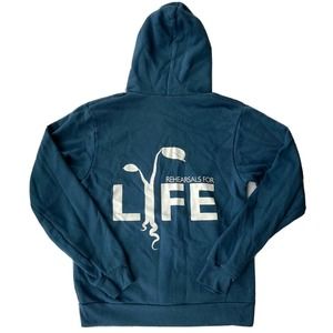 American Apparel Sz Med  Zip Up Fleece Hooded Sweatshirt “Rehearsals for Life”